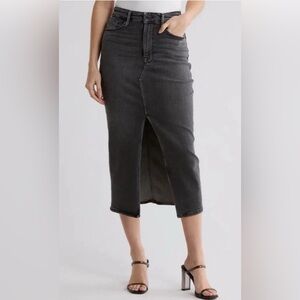Good American Women Front Slit Midi Denim Skirt Size 14/32 Black